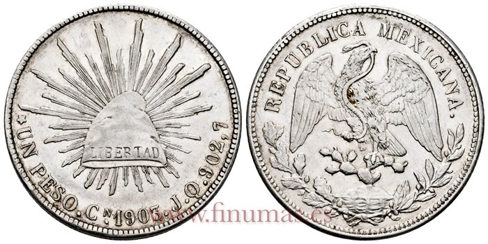 MEXICO - K409-3 - 1 Peso 1903 Culiacan J.Q.-EBC+