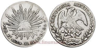 MEXICO - K377.12 - 8 REALES 1874 Potosi M.H.-EBC-