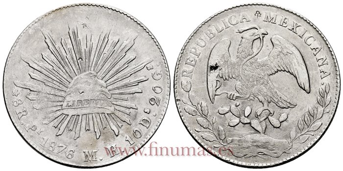 MEXICO - K377.12 - 8 REALES 1876/75 Potosi M.H.-MBC+