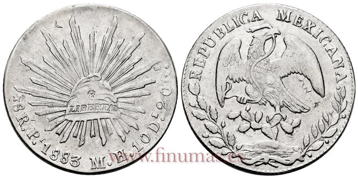 MEXICO - K377.12 - 8 REALES 1883 Potosi M.H.-EBC-