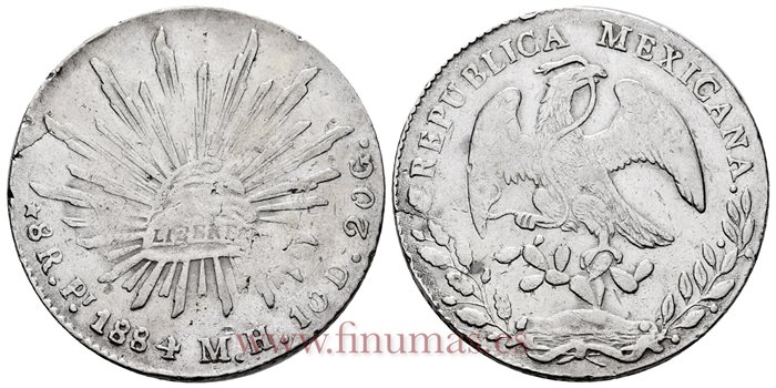 MEXICO - K377.12 - 8 REALES 1884 Potosi M.H.-MBC