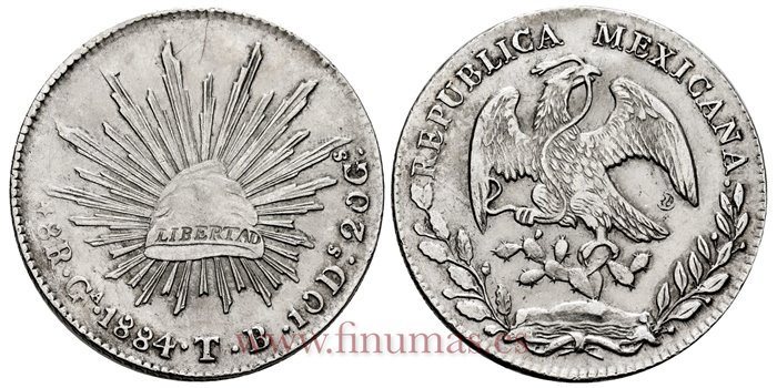 MEXICO - K377-6 - 8 REALES 1884 Guadalajara.-EBC-