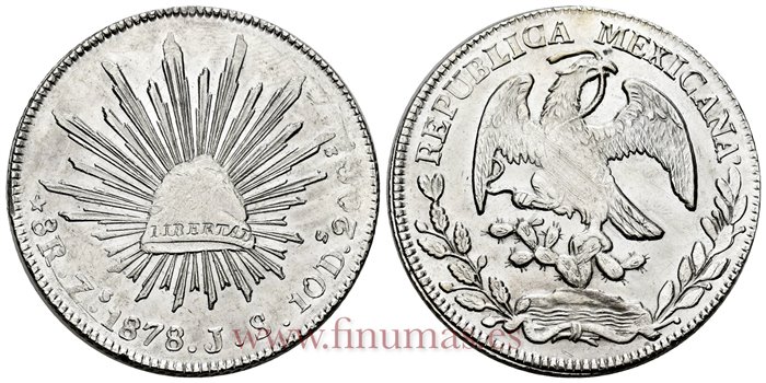 MEXICO - K377-13 - 8 REALES 1878 Zacatecas J.S.-EBC+