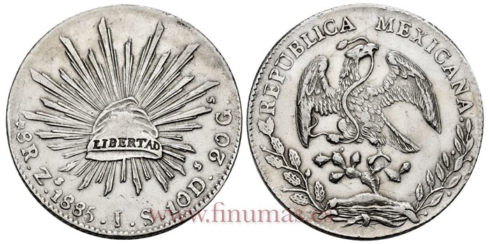 MEXICO - K377-13 - 8 REALES 1885 Zacatecas J.S.-EBC