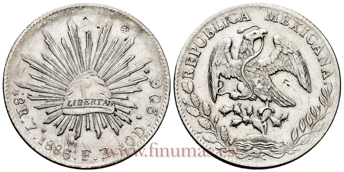 MEXICO - K377-13 - 8 REALES 1886 Zacatecas F.Z.-EBC
