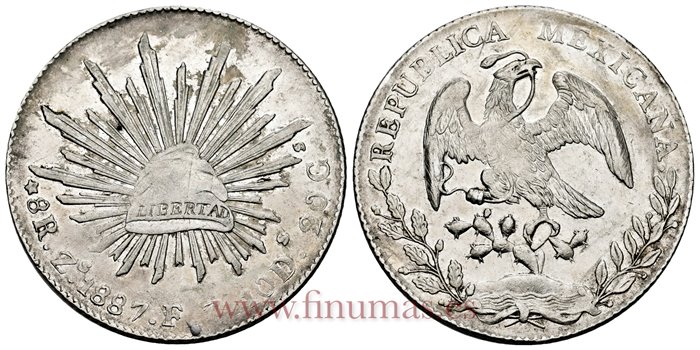 MEXICO - K377-13 - 8 REALES 1887 Zacatecas F.Z.-EBC