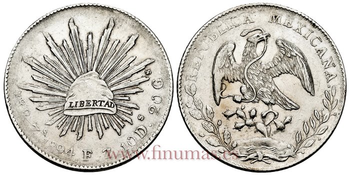 MEXICO - K377-13 - 8 REALES 1894 Zacatecas F.Z.-EBC+