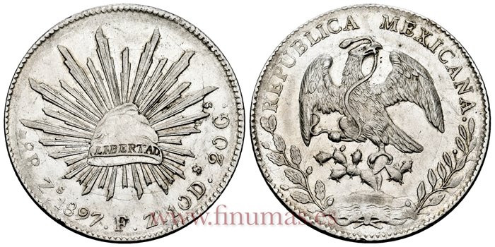 MEXICO - K377-13 - 8 REALES 1897 Zacatecas F.Z.-EBC