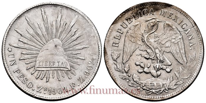 MEXICO - K409-3 - 1 PESO 1901 Zacatecas F.Z.-EBC-
