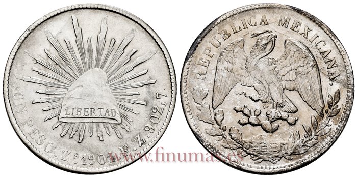 MEXICO - K409-3-1 - 1 PESO 1901 Zacatecas F.Z.-EBC-