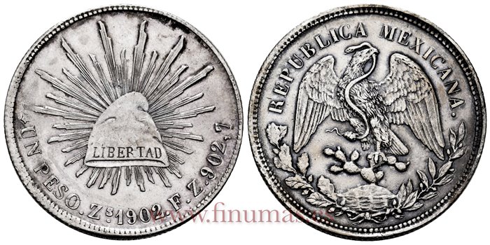MEXICO - K409-3 - 1 PESO 1902 Zacatecas F.Z.-EBC-