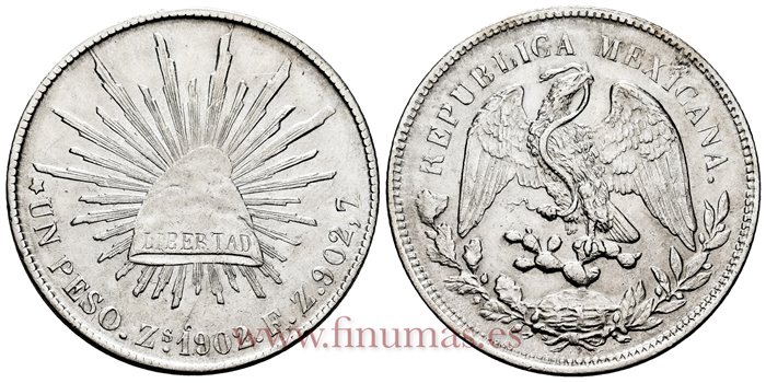 MEXICO - K409-3 - 1 PESO 1902 Zacatecas F.Z.-EBC
