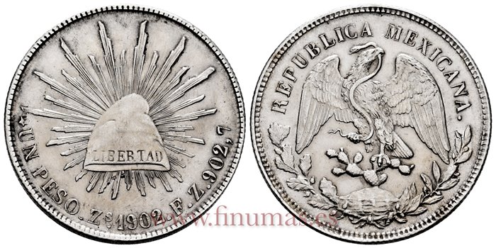 MEXICO - K409-3 - 1 PESO 1902 Zacatecas F.Z.-EBC