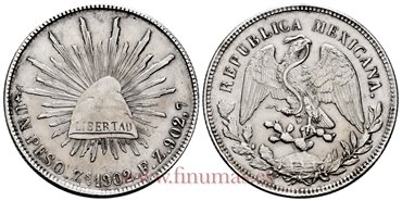 MEXICO - K409-3 - 1 PESO 1902 Zacatecas F.Z.-EBC