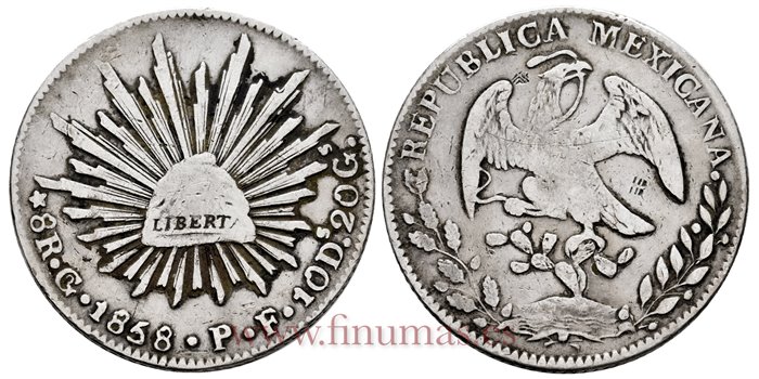 MEXICO - K377-8 - 8 REALES 1858 Guanajuato P.F.-MBC-