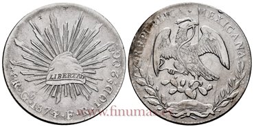 MEXICO - K377-8 - 8 REALES 1874/73 Guanajuato F.R.-MBC+