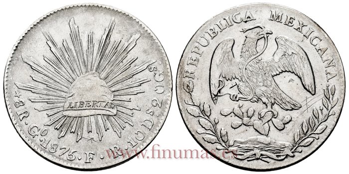 MEXICO - K377-8 - 8 REALES 1875 Guanajuato F.R.-EBC