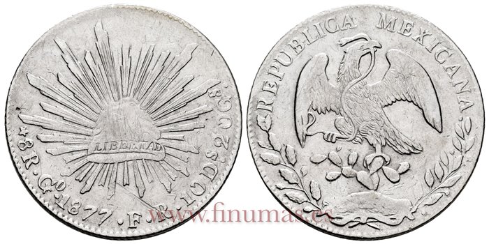 MEXICO - K377-8 - 8 REALES 1877 Guanajuato F.R.-EBC-