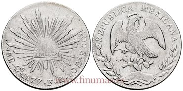 MEXICO - K377-8 - 8 REALES 1877 Guanajuato F.R.-EBC-