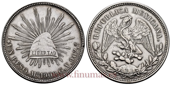 MEXICO - K409-2 - 1 PESO 1908 Mexico A.M.-EBC-