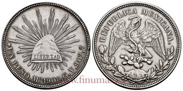 MEXICO - K409-2 - 1 PESO 1908 Mexico A.M.-EBC-