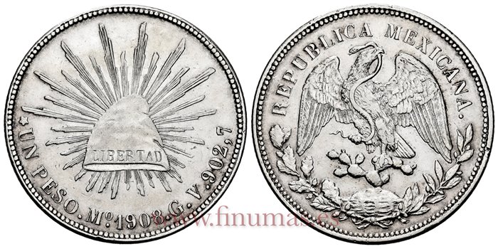 MEXICO - K409-2 - 1 PESO 1908 Mexico A.M.-EBC