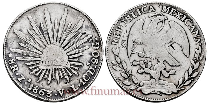 MEXICO - K377-13 - 8 REALES 1863 Zacatecas V.L.-MBC