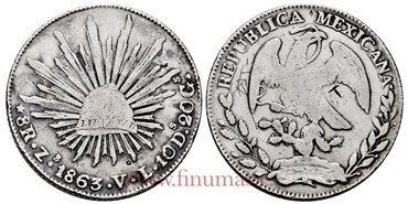 MEXICO - K377-13 - 8 REALES 1863 Zacatecas V.L.-MBC