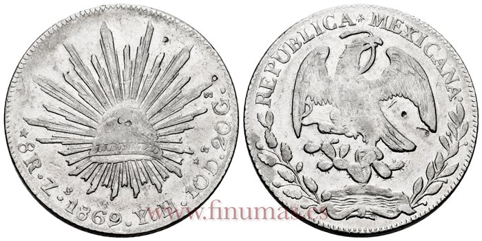 MEXICO - K377-13 - 8 REALES 1869 Zacatecas Y.H.-MBC+