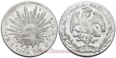 MEXICO - K377-13 - 8 REALES 1869 Zacatecas Y.H.-MBC+