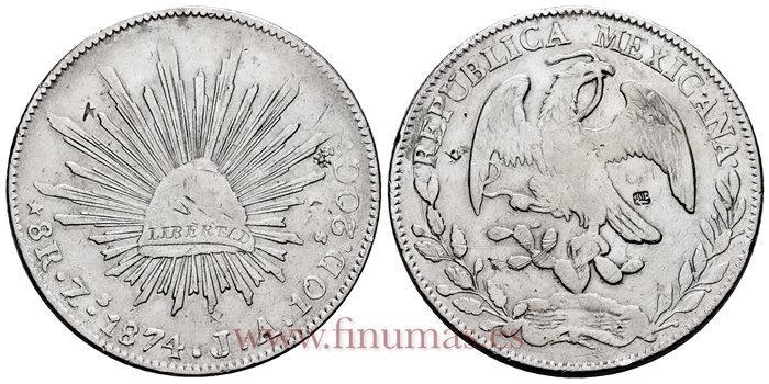 MEXICO - K377-13 - 8 REALES 1874 Zacatecas J.A.-MBC