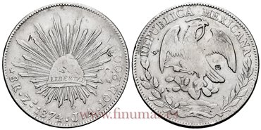 MEXICO - K377-13 - 8 REALES 1874 Zacatecas J.A.-MBC