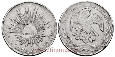 MEXICO - K377-13 - 8 REALES 1874 Zacatecas J.A.-MBC