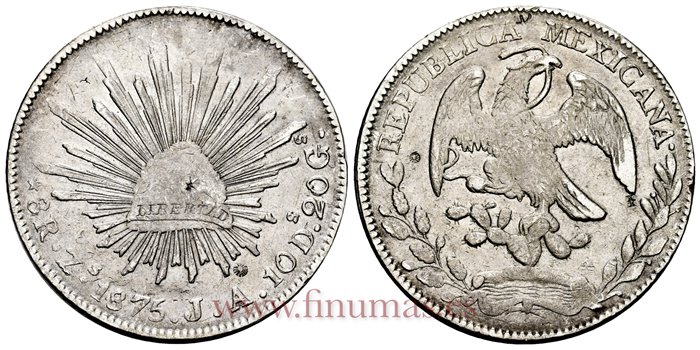 MEXICO - K377-13 - 8 REALES 1876 Zacatecas J.A.-MBC+