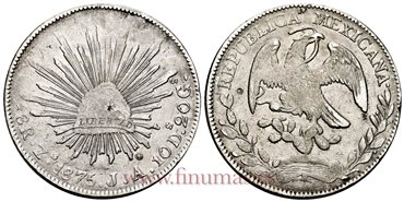MEXICO - K377-13 - 8 REALES 1876 Zacatecas J.A.-MBC+