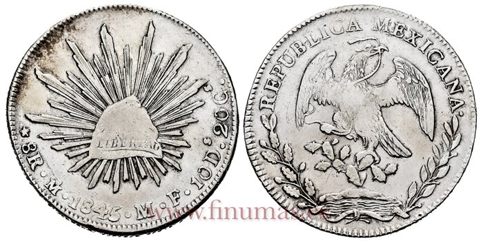MEXICO - K377-10 - 8 REALES 1845 Mexico M.F.-EBC-