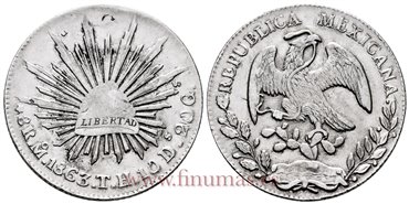MEXICO - K377-10 - 8 REALES 1863 Mexico T.H.-EBC-