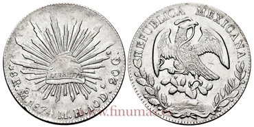 MEXICO - K377-10 - 8 REALES 1874 Mexico M.H.-EBC