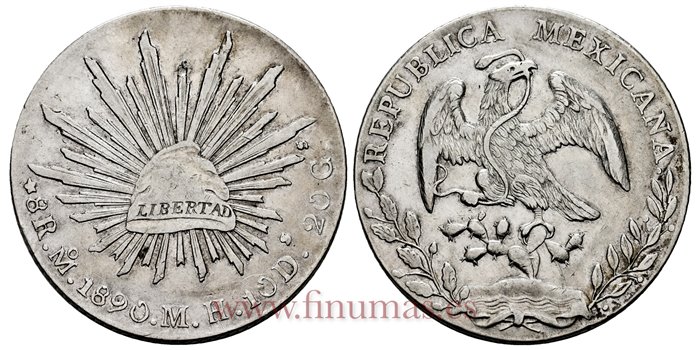 MEXICO - K377-10 - 8 REALES 1890 Mexico M.H.-EBC