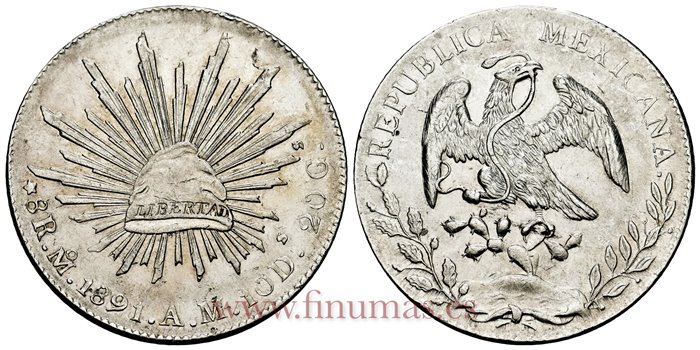 MEXICO - K377-10 - 8 REALES 1891 Mexico A.M.-SC-