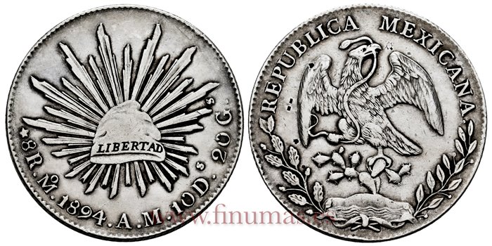 MEXICO - K377-10 - 8 REALES 1894 Mexico A.M.-MBC+