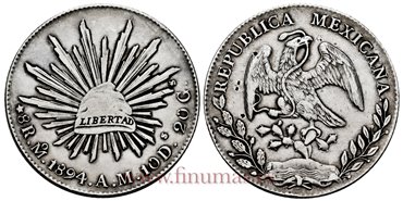 MEXICO - K377-10 - 8 REALES 1894 Mexico A.M.-MBC+