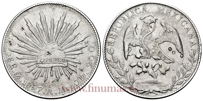 MEXICO - K377-10 - 8 REALES 1897 Mexico A.M.-MBC+-