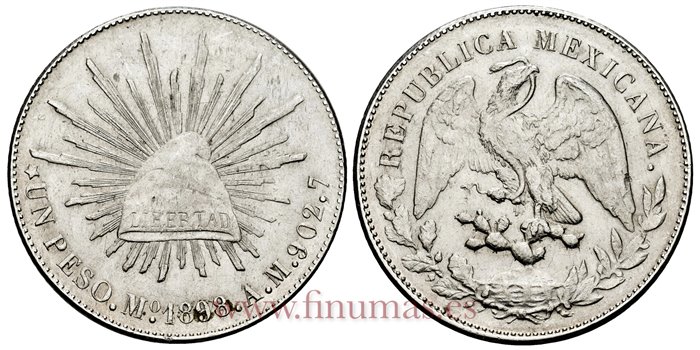 MEXICO - K409-2 - 1 PESO 1898 Mexico A.M.-EBC-