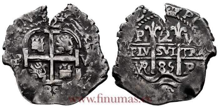 Cy06896a.- CARLOS II 2 REALES COB POTOSI V. MBC+ VARIANTE