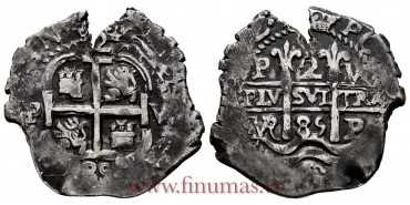 Cy06896a.- CARLOS II  2 REALES MACUQUINO POTOSI V. MBC+ VARIANTE