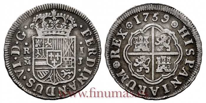 Cy09652.- FERNANDO VI - 1 Real 1759 Madrid  I. J.- MBC