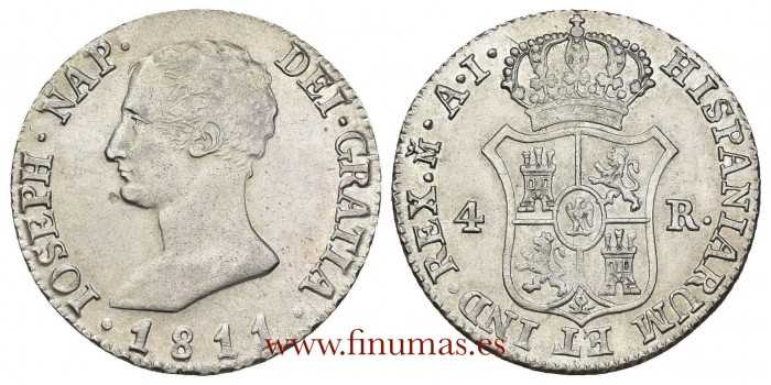 Cy13830.1.- JOSE NAPOLEON - 4 Reales 1811 Madrid A.I.-EBC