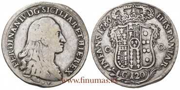 ITALY - NAPOLI - FERNANDO IV - K-198 - 120 GRANA 1786 MBC-. Silver