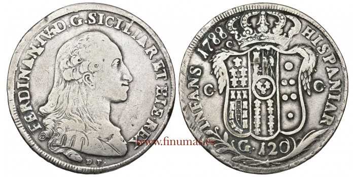 ITALY - NAPOLI - FERNANDO IV - K-198 - 120 GRANA 1788 D.P. MBC-. Silver